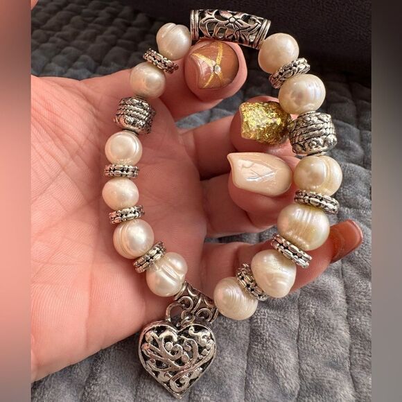 Zinc Alloy Freshwater Pearl Antique Fish Bracelet with elastic cord."siz… - Picture 6 of 16